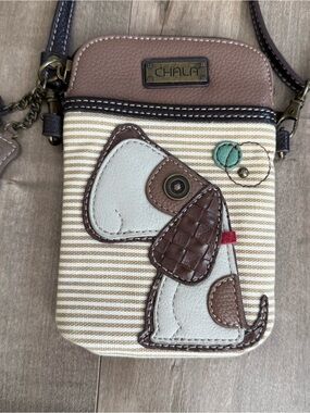 Chala Crossbody Purse Hound Dog Puppy Slim Cell‎ Phone Leather 3-D Stripe Adjust